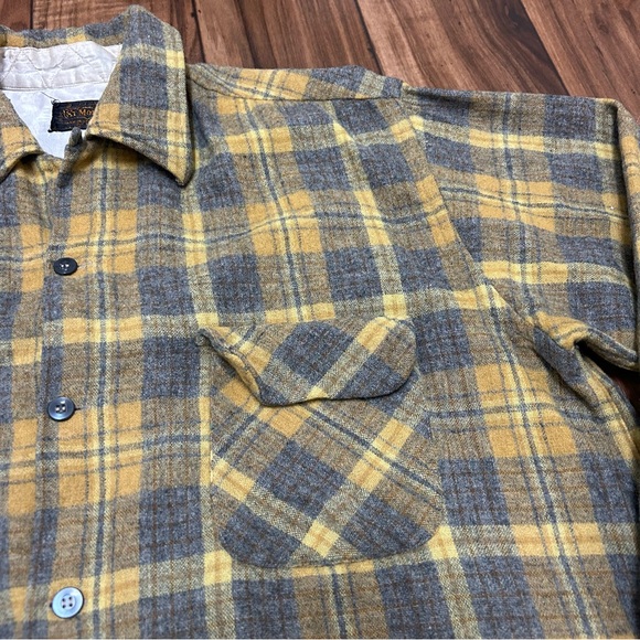 True Vintage 70s / 80s Wool Flannel Plaid Shirt St Moritz Men’s Medium - Picture 3 of 11
